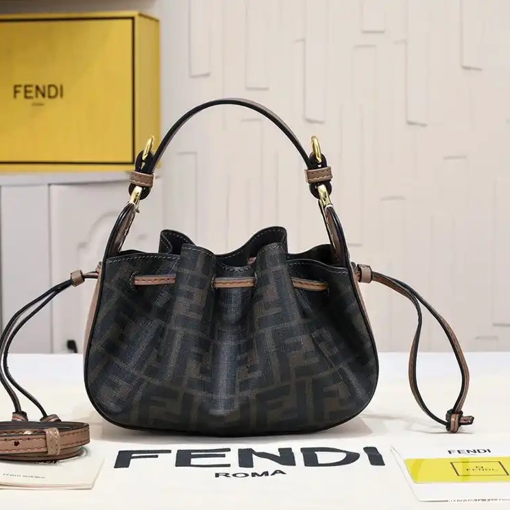 Affordable Pomodorino Bucket Fabric Mini In Brown Fendi Motif FF Bag 0420